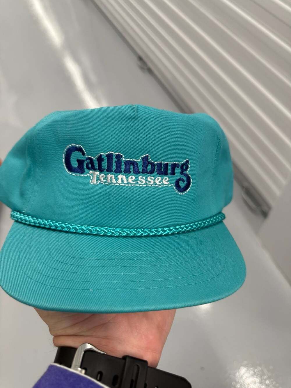 Gatlinburg Tennessee Vintage Snapback Hat Teal Rope Strapback